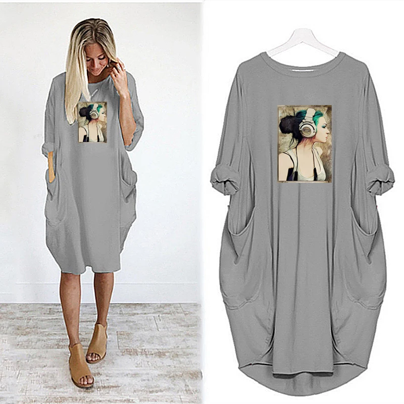 

Summer Print Knee Length Plus Size vestido Casual streetwear elegant ladies dress bodycon robe