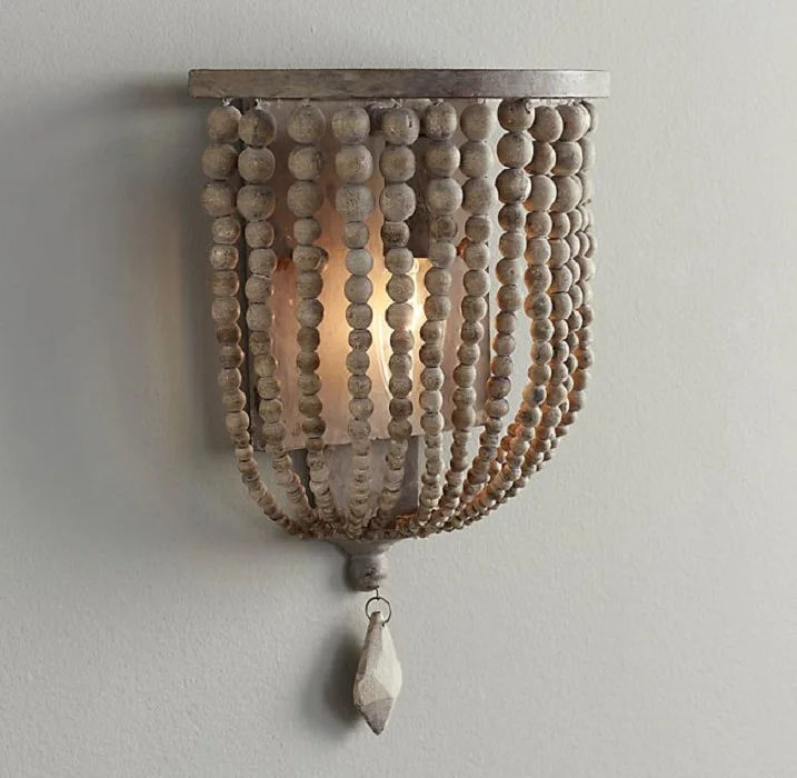 product french retro crystal wooden bead wall lamp led for corridor entrance aisle wall childrens room bedroom bedside princess room-1