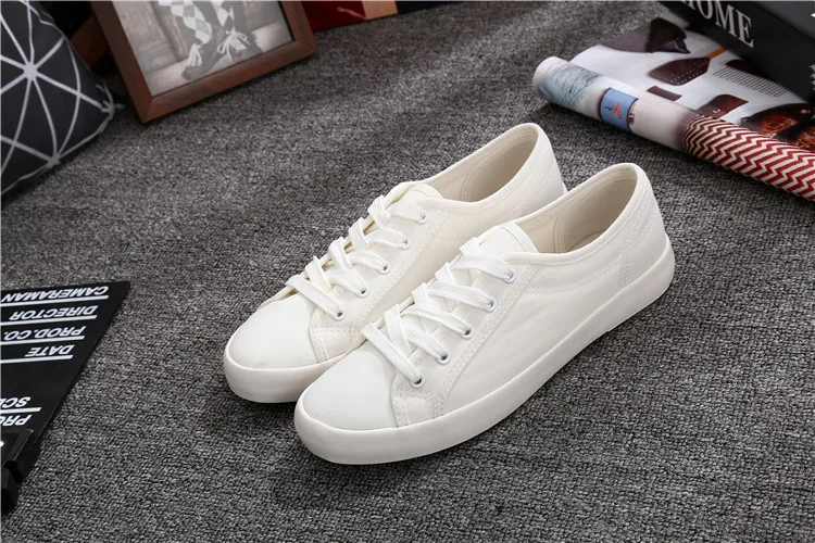 Free Shipping Simple Design Plain White Students Canvas Shoes Cheap