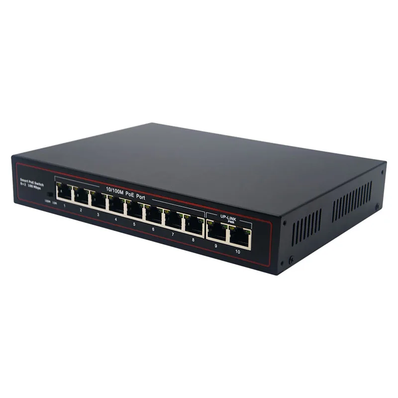 OEM/ODM  POE Switch  Unmanaged 12V/24V 10/100Mbps 8 PoE Ports with 2 10/100Mbps Uplink Ports POE Switch manufacture