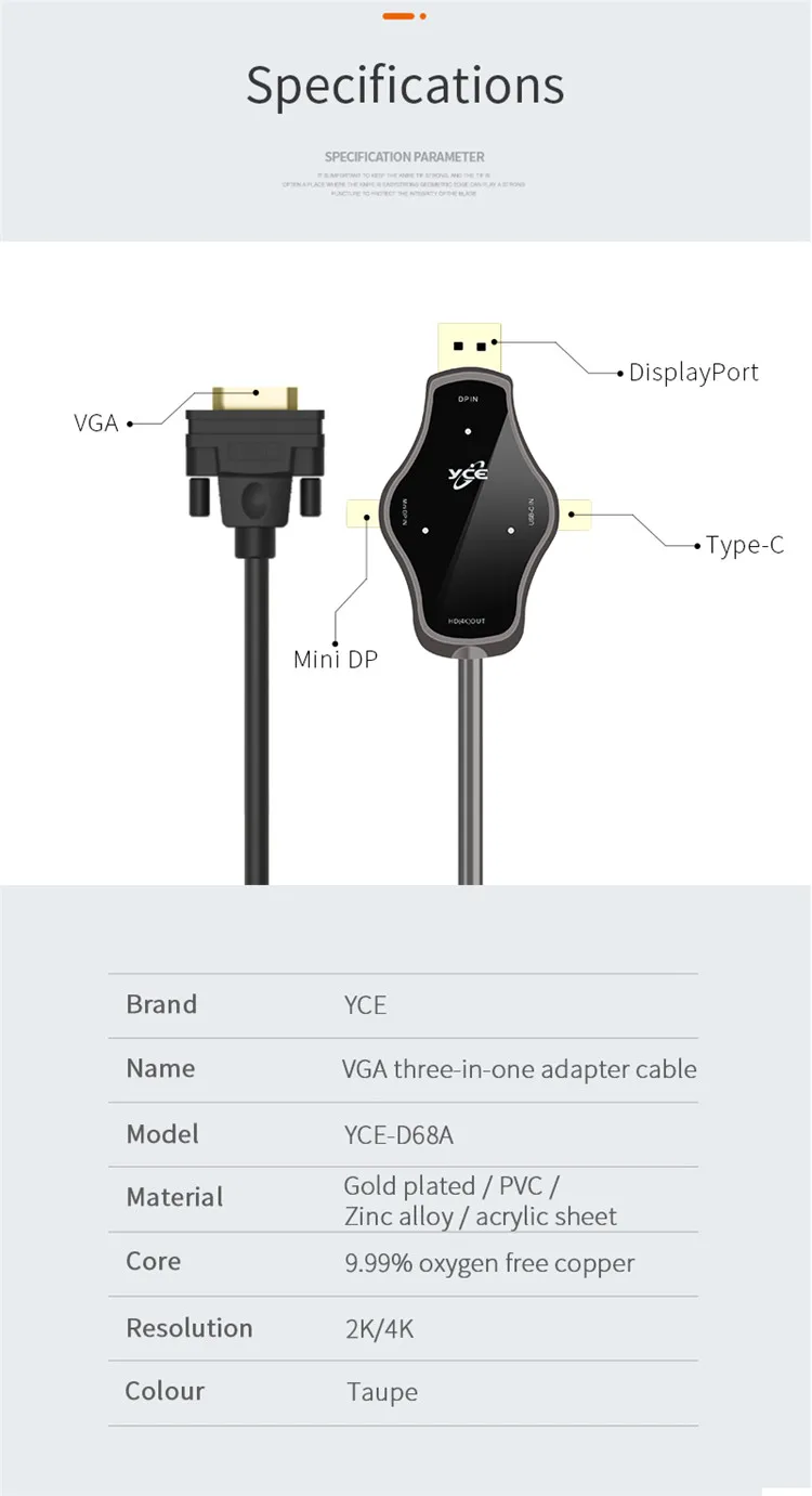 Wholesale price 3 in 1 Video Audio Converter 2K DP+Mini DP+USB-C to DVI adapter