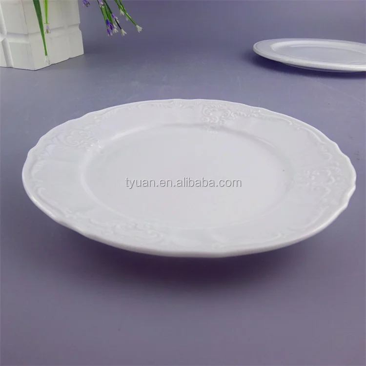 Porcelain round Emboss Artistry Wedding Dishes Pottery Dinner Plate with Plant Pattern for Restaurant and Camping manufacture