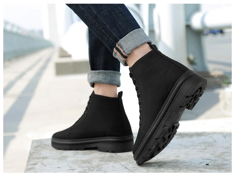 Factory Height Increasing Black Waterproof Keep Warm Canvas High Neck ...