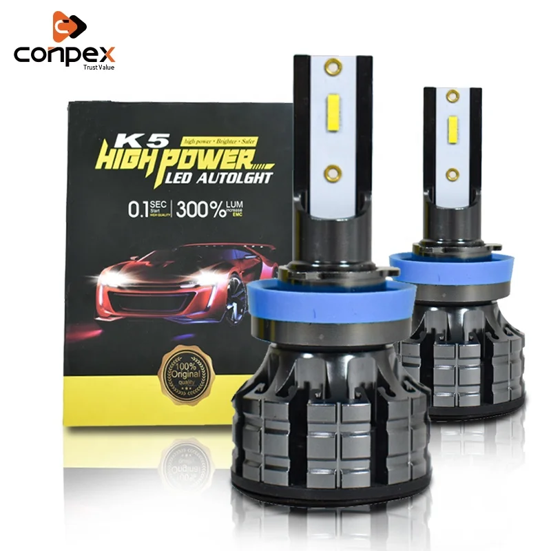 Conpex K5 Oem Built-in Fan Cooling Universal Led Headlights 25W Auto Lighting System Mini Rohs Csp H11 Car Led Headlight