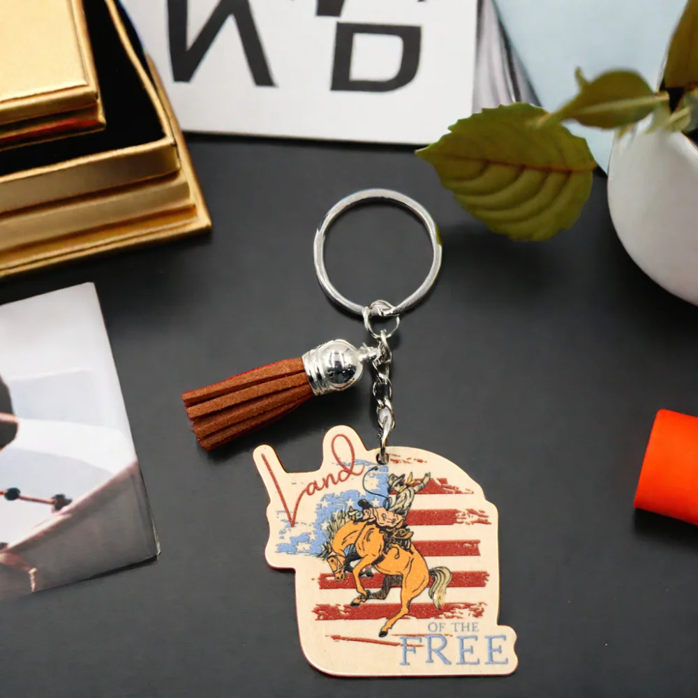 YYXKH1315 2024 American Independence Day Basswood Keychain Popular Personalized UV Printing Stainless Steel Plastic Material details