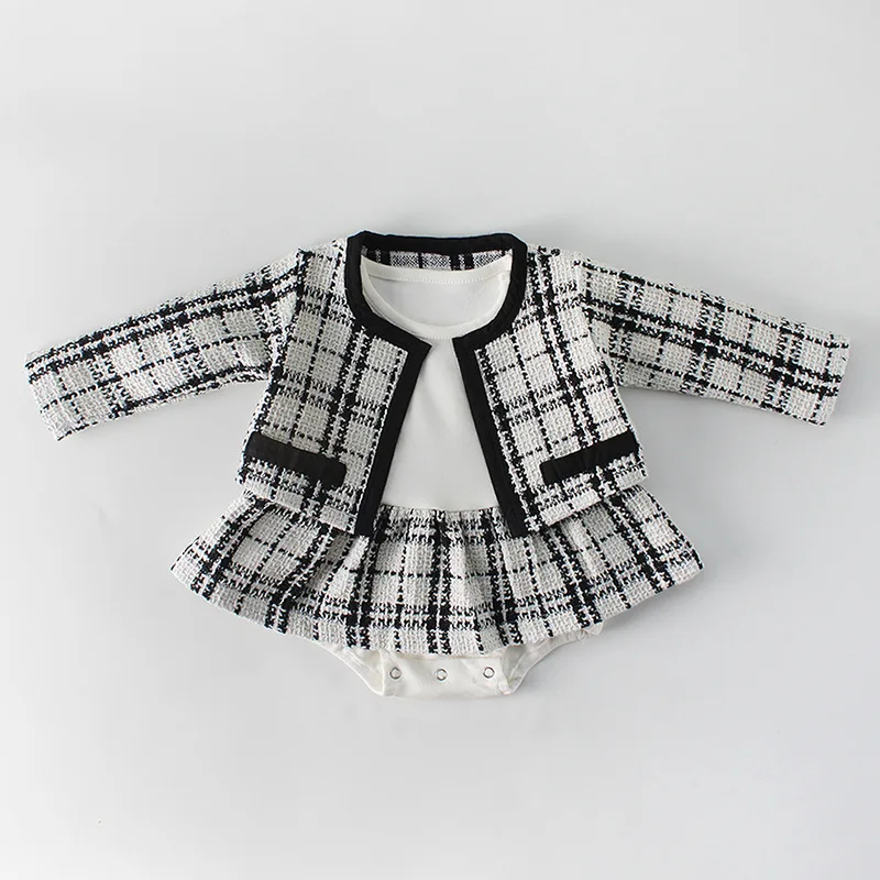 
wholesale newborn baby romper+girls coat clothing set Infants & Toddlers plaid romper ENG008 