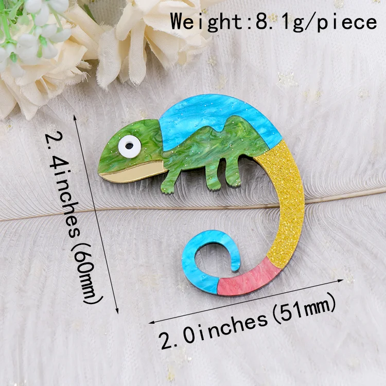 BHS066BH1039 New Design Large Lizard Fashion Jewelry Laser Cut Glitter Acrylic Chameleon Brooch supplier