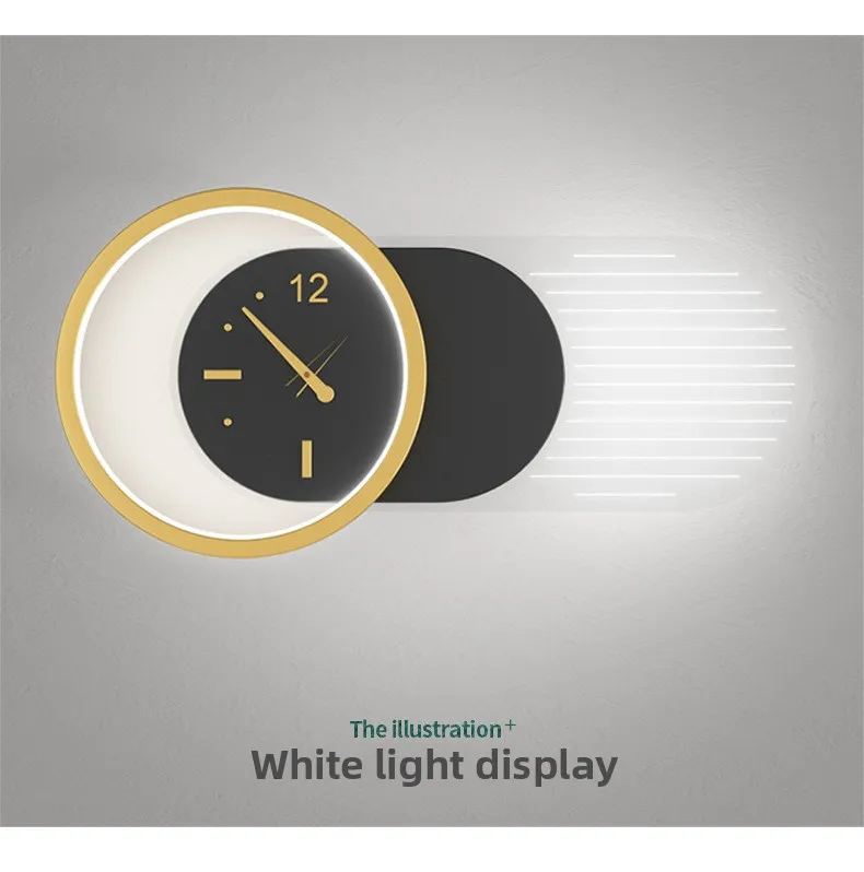 product design model clock bedroom bedside wall lamp living room backdrop led wall light match black and gold iron 220v 90 modern round-10