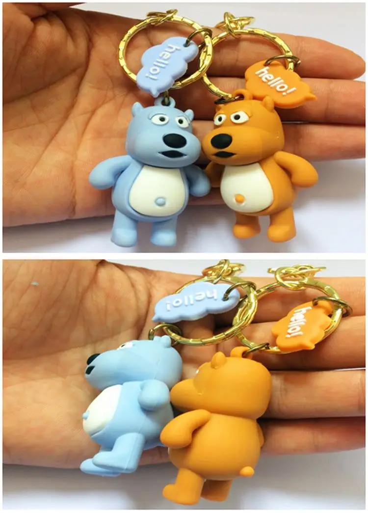 customised 3d rubber cute animal keychain