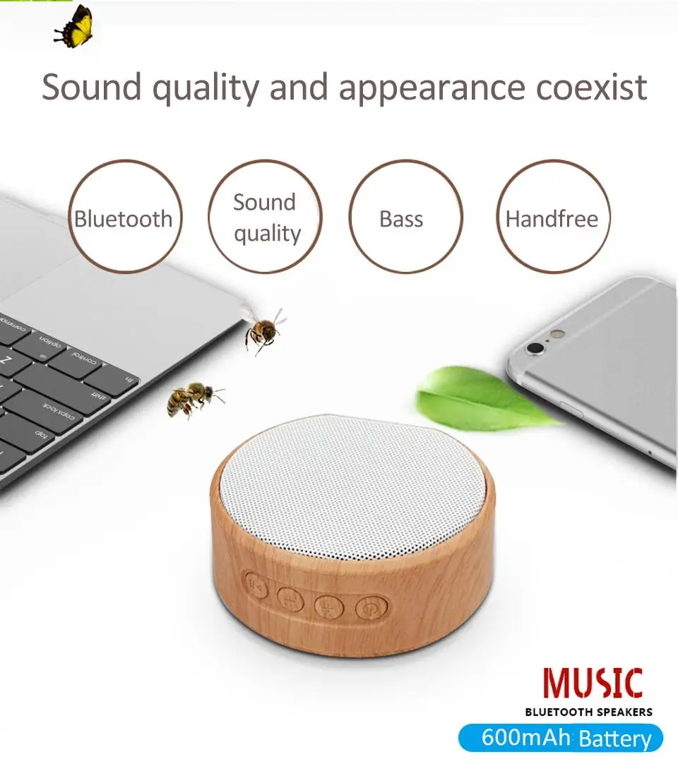 Mini Portable Outdoor Wooden Wireless Bluetooth Speaker Bamboo Hands Free Portable Blue Speaker - ANKUX.COM