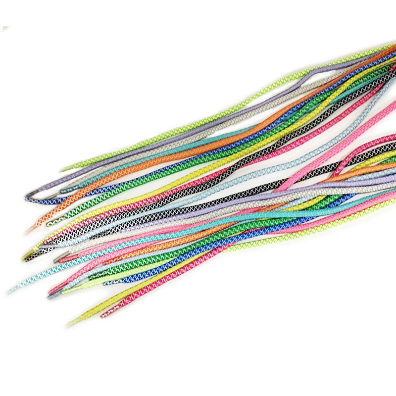4MM Custom Flat Printed Engraved Logo Aglets Nylon Glitter Shoelace With Plastic Tip