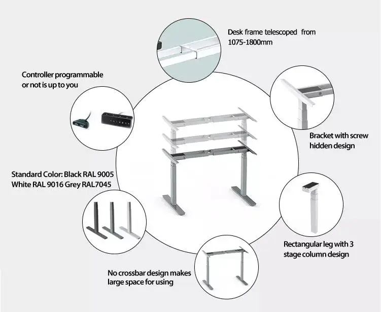 Wholesale Modern Office Desk Adjustable Height Design Work Station Sit Stand Desk