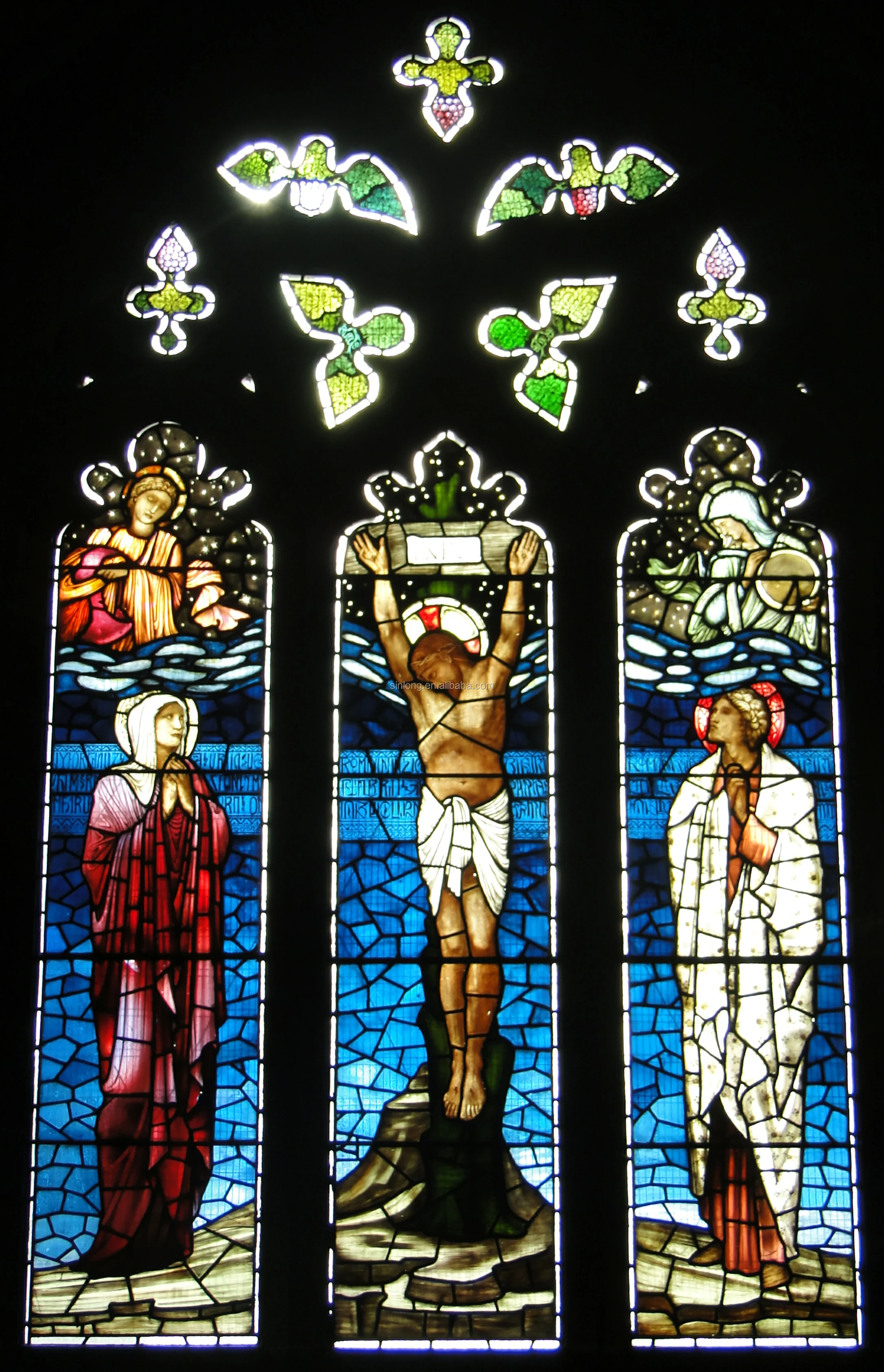 维多利亚时代彩绘教堂英国古董彩色玻璃窗