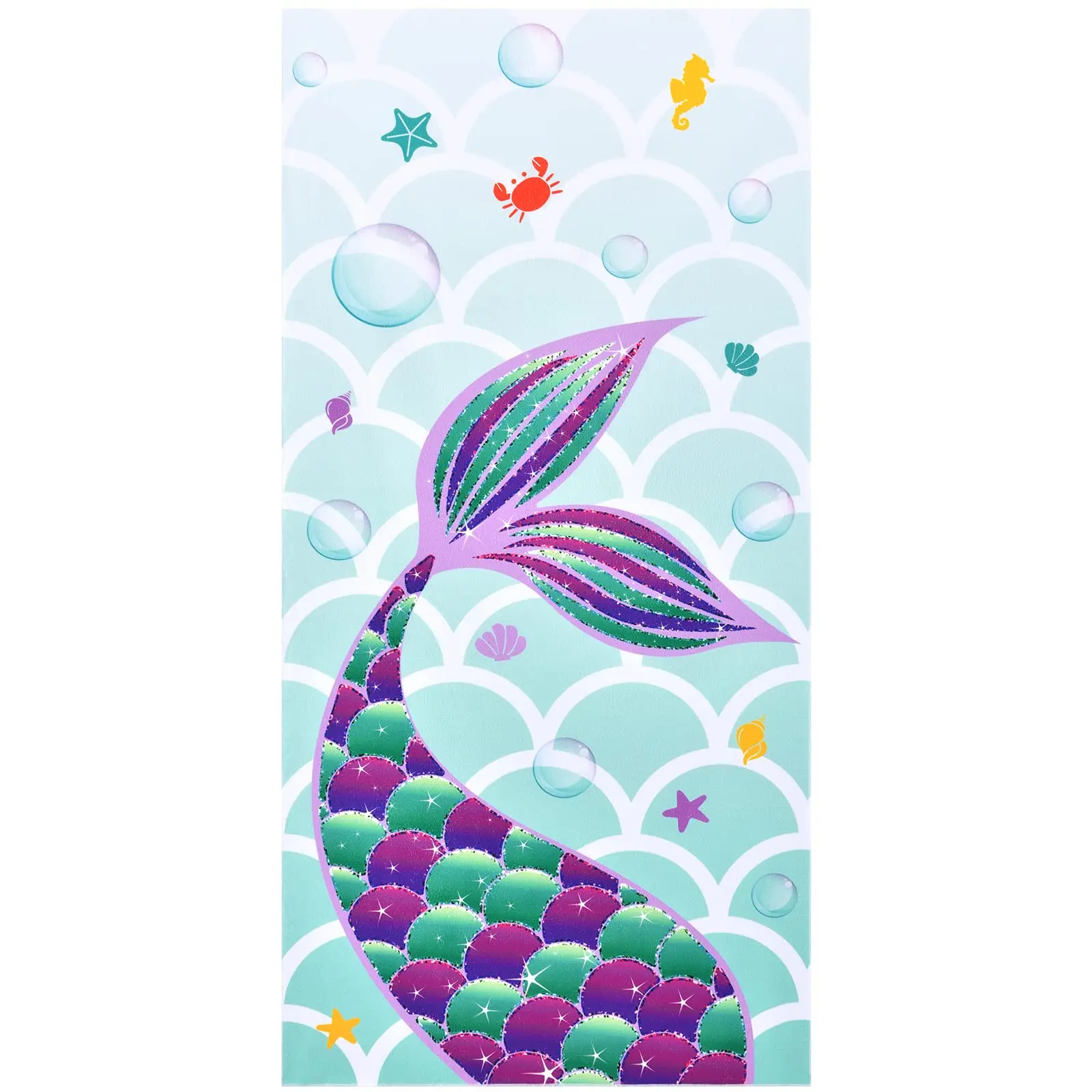 Customized 100x180cm Microfiber Kids Beach Towel Soft Mermaid Tail Design for Camping Pool Travel Bath Disposable Feature manufacture