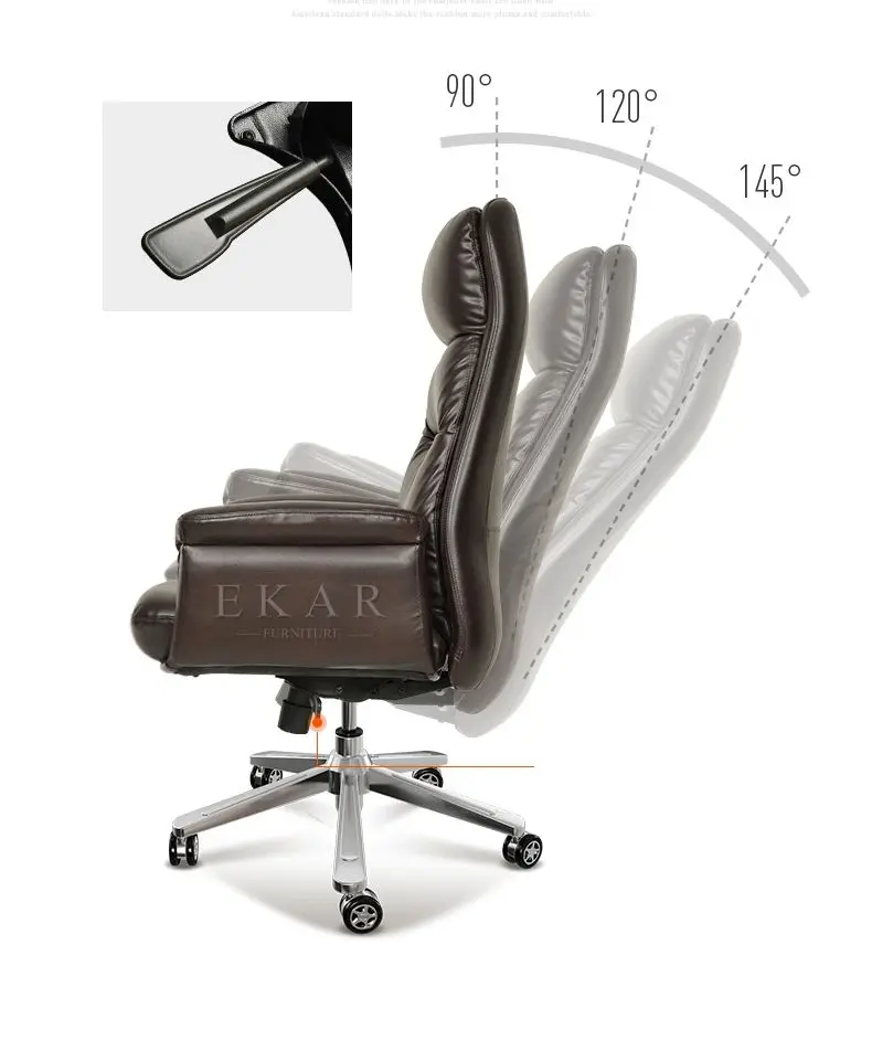 Classic luxury comfortable Italian cowhide leather executive president reclining swivel boss chair for office study siesta manufacture