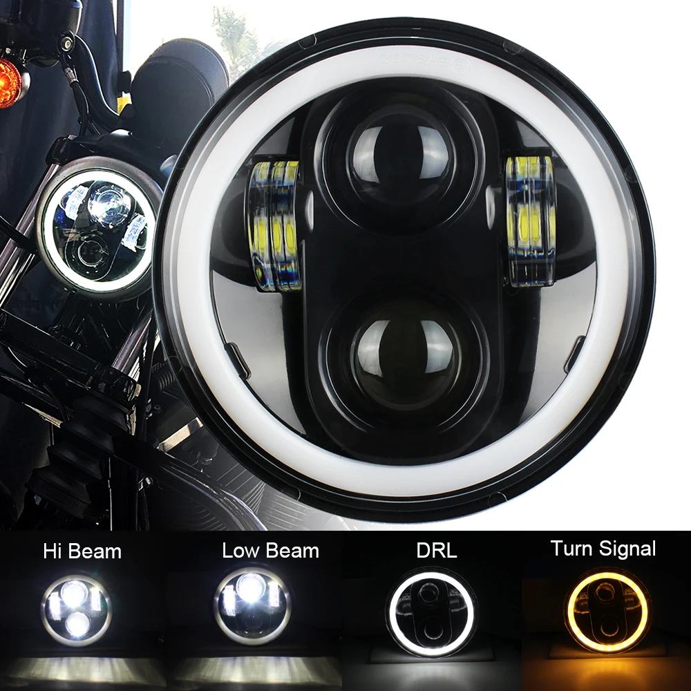 5-3/4" 5.75inch Motorcycle LED Projector Halo Angel Eyes Turn Signal Headlight For Sportster 883 XL1200 Iron Dyna