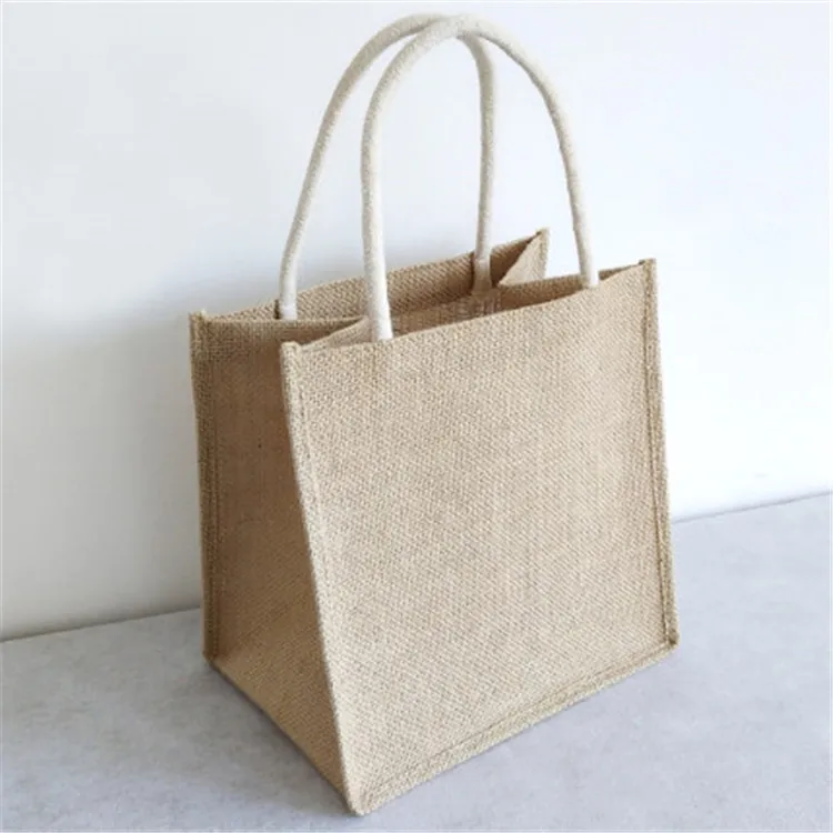 Ladies Cheap eco friendly Natural color Embroidery Waterproof Laminated Jute Bag with Logo for 25kg Potato