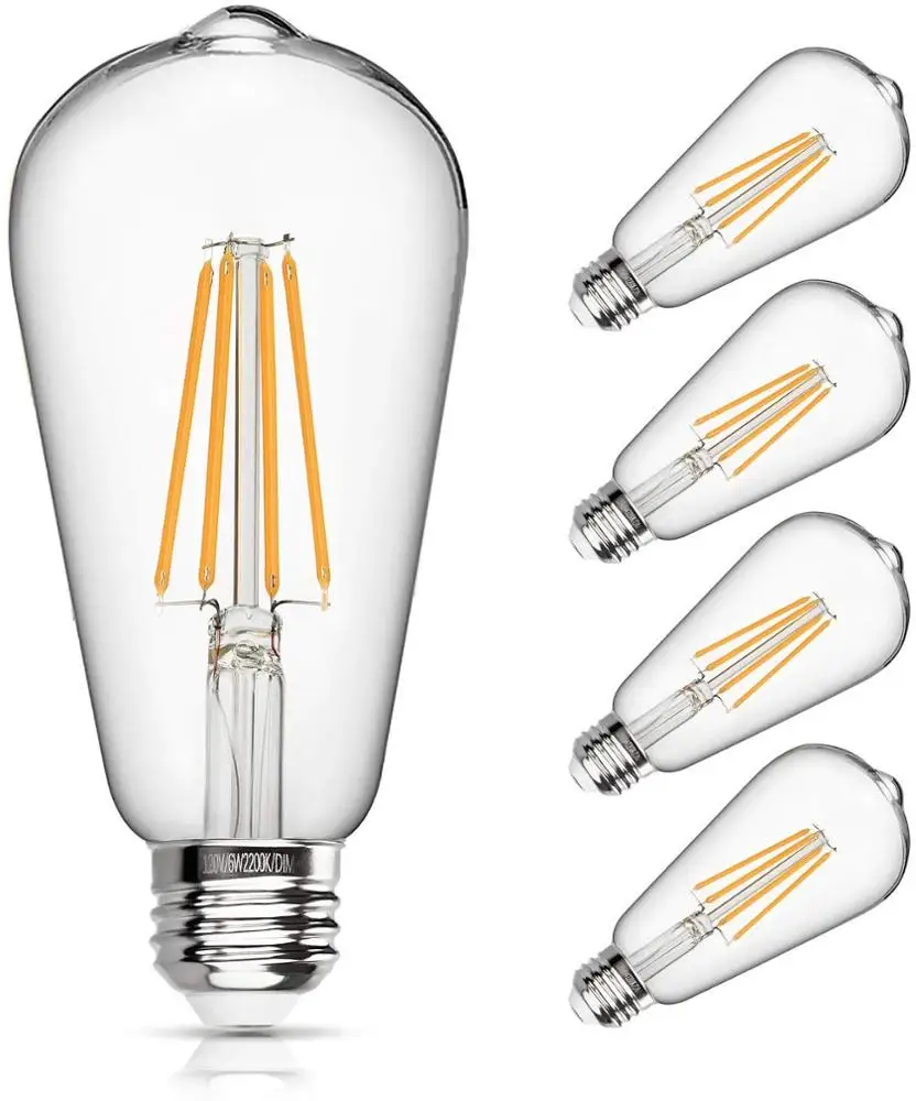 ST64 Led Filament Bulb Dimmable 6W Vintage Led Light Bulb 60W Equivalent 2200K Clear Glass  LED Edison Bulb