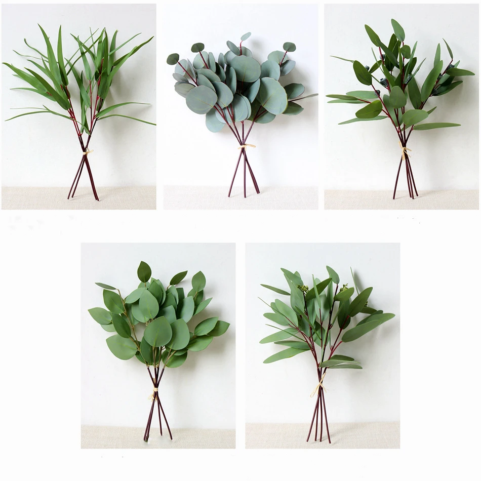 M123 Faux Flowers Supplies Real Touch Leaf Branch Artificial Eucalyptus