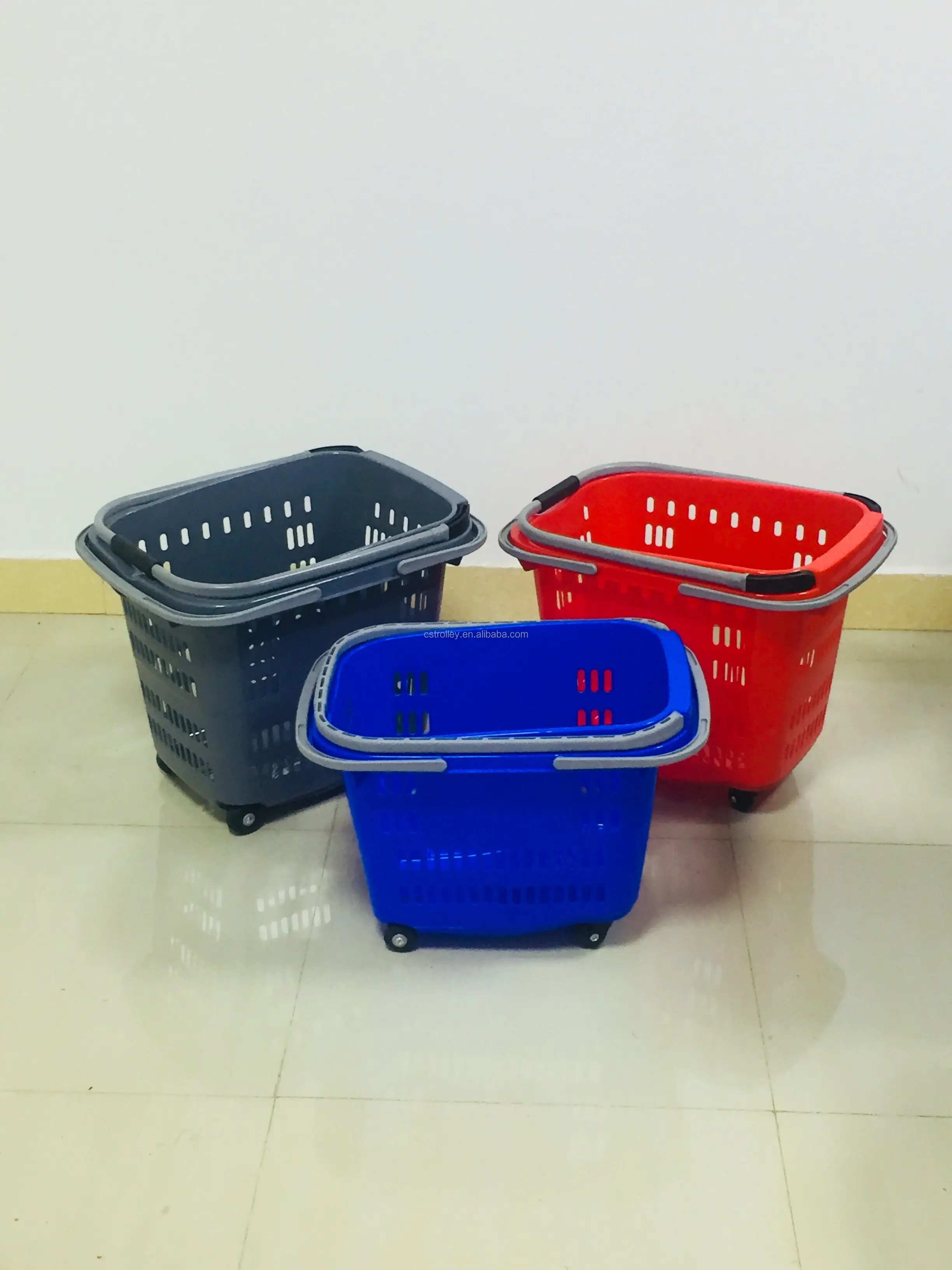 moq 20 个 50l 超市折叠手柄塑料滚动手推车购物篮 4 轮