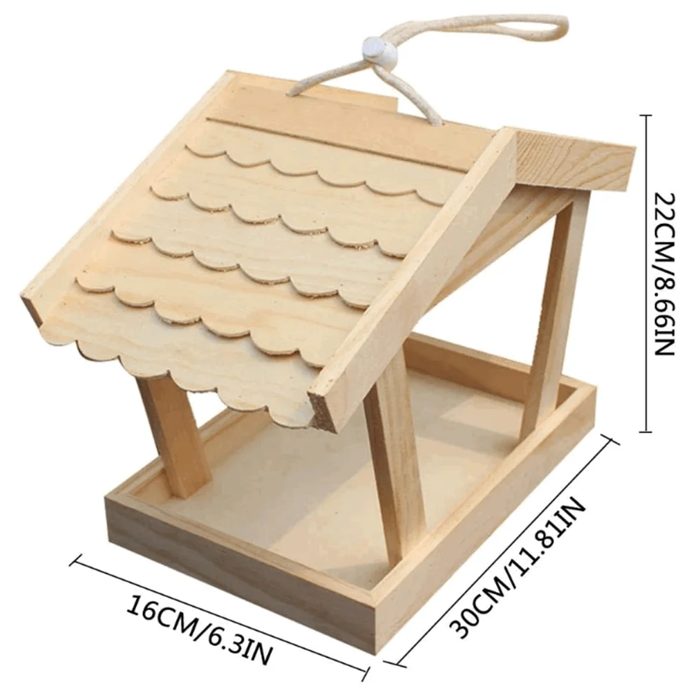 Durable fine workmanship natural solid wood hanging factory wholesale mountain lodge wood bird feeder