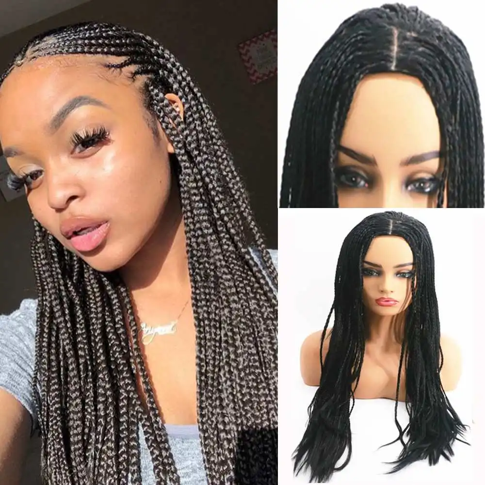 24 inch long box braid lace front wig braids micro million