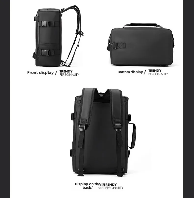 Men's Large Capacity Waterproof GPS Backpack Multifunctional PU Laptop Bag Zipper Handheld Business Travel Crossbody Polyester
