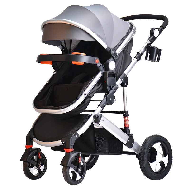 
Pram Baby 2 in 1 Carriage with Convertible Reversible Bassinet & Shock Absorber for Infant Newborn Sit and Sleep Stroller - Gray 
