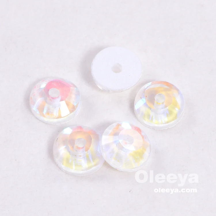 Fresh Neon Color 3mm to 10mm Middle Hole Round Shape Flatback Glass Sew on Stones for Fashion Evening Dress