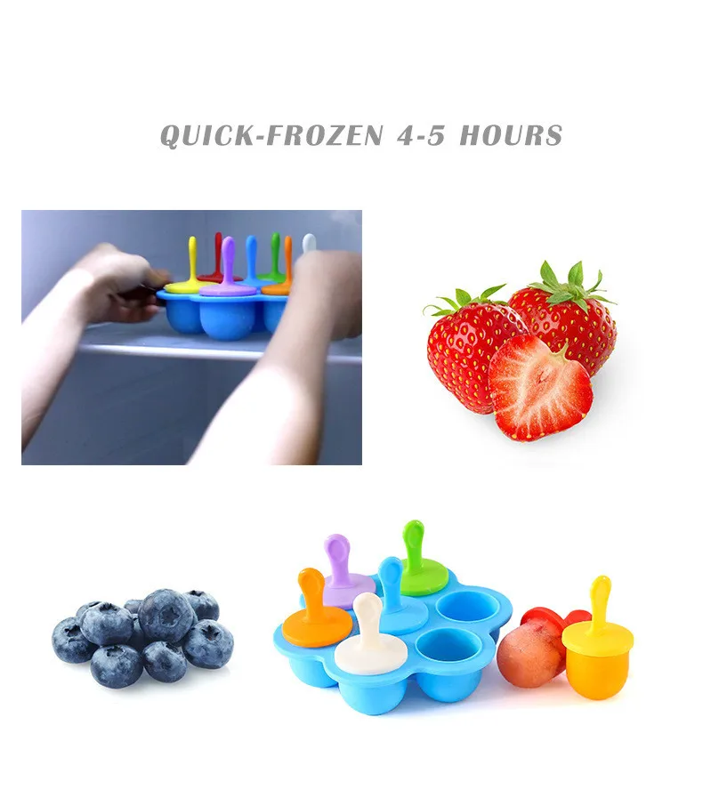 7 Cavity Bpa Free Mini Silicone Ice Cream Mold Colorful Creative Kids