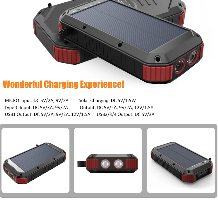 2020 New Arrival 30000mAh Solar Wireless Power Bank, OEM 4 USB Fast Charge Solar Power Bank, Type-C PD 18W Fast Mobile Charger - ANKUX.COM