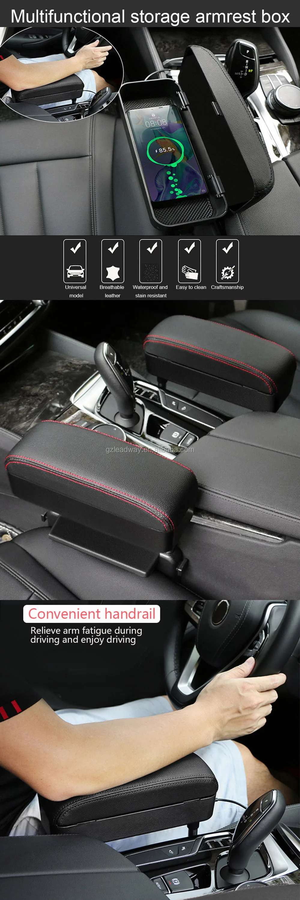 Wireless Charging Car Armrest Box Elbow Adjustable Car Center Console