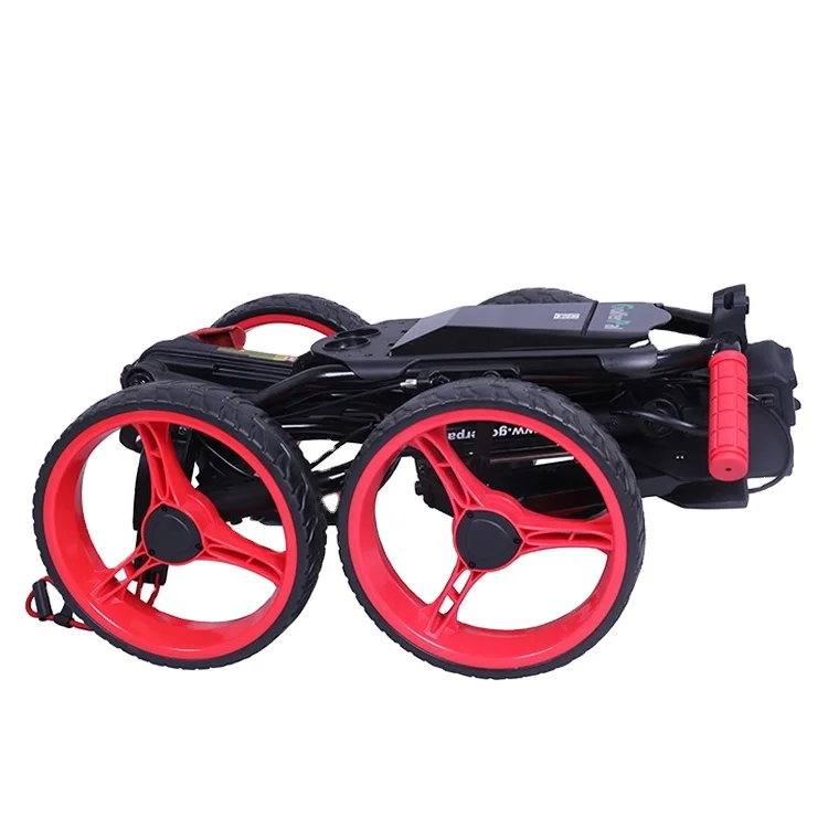 

High Quality four Wheels Light Weight Folding Aluminum Golf Trolley Remote Control Golf Cart Trolleys Golf Push Cart, Red+black / customerized