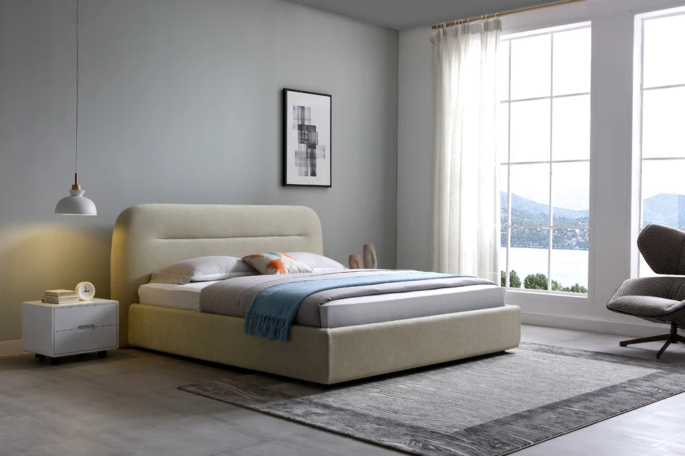 beige color bedroom furniture elastic queen size soft bed