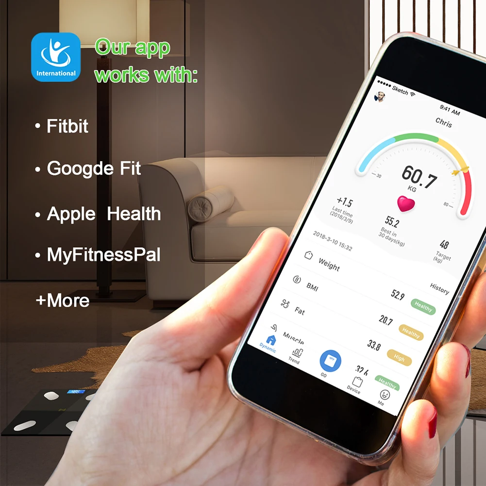 Smart App Android Ios Bathroom Scale 180kg/396lb Led Portable Weight Body Fat Balance Digital