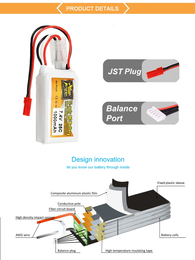 3s lipo battery with jst connector