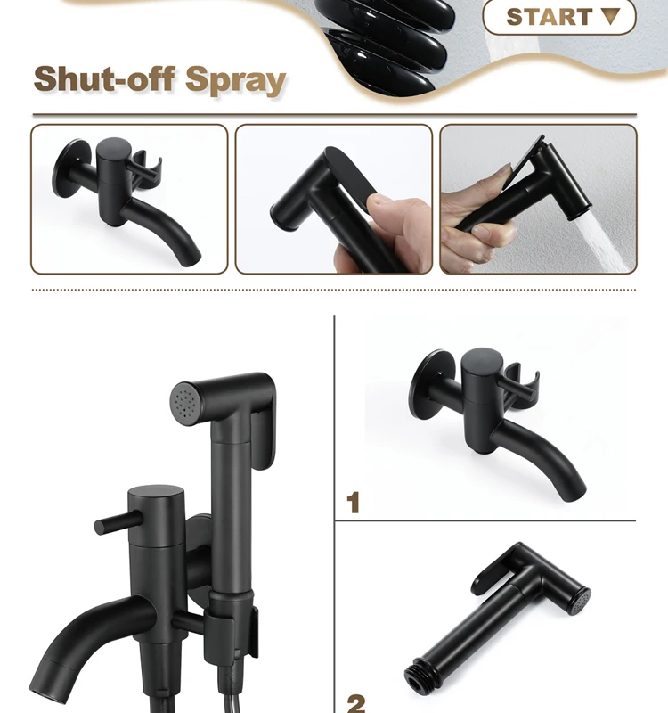 Bathroom toilet brass black single cold toilet sprayer rinse spray gun faucet set