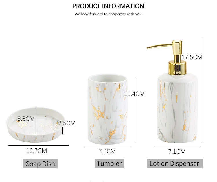 Wholesale Europe Style Gold Marble Decal Hotel Ceramic 4 Pcs Bath