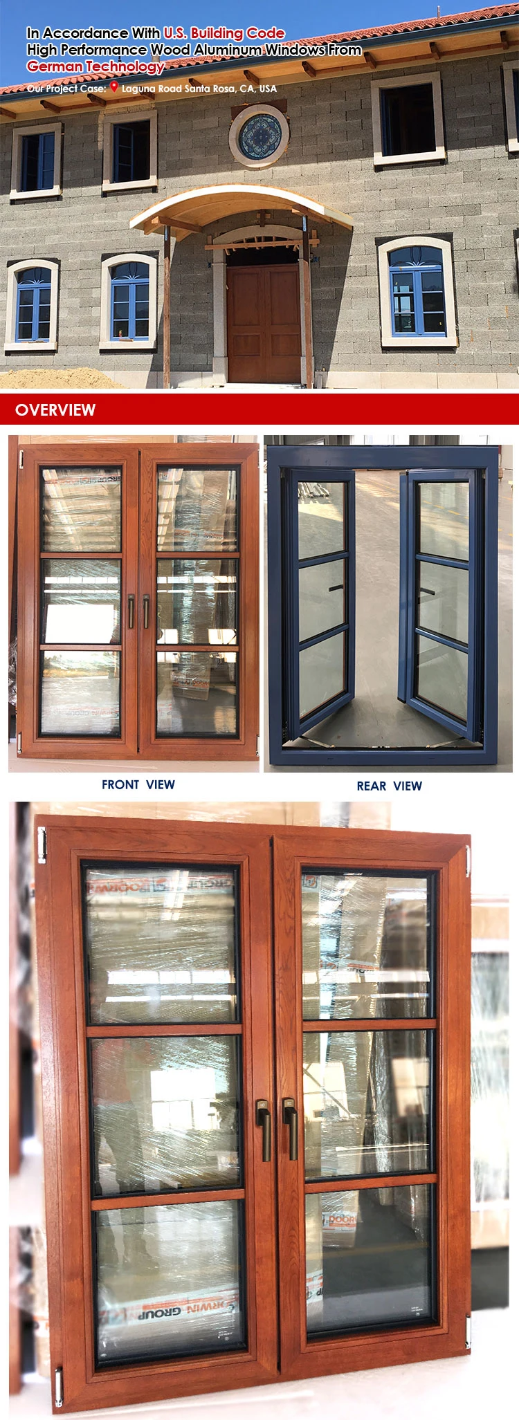 Doorwin grill design wood aluminum hardware thermal break arched glass french casement home windows