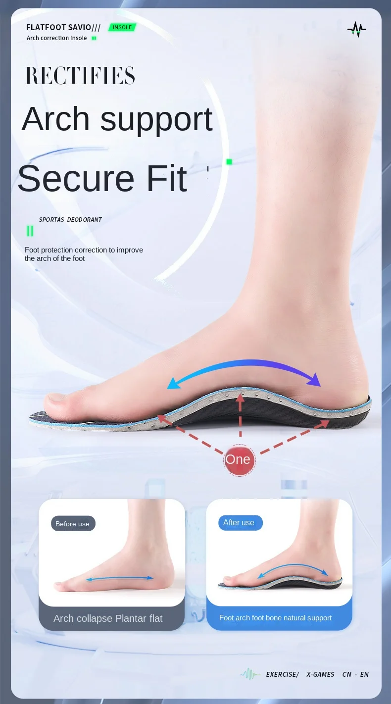 Ergonomic Flat Foot Corrective Insoles Men and Women's Arch Support Pads Comfortable Orthopedic Shoe Inserts for Flat Foot