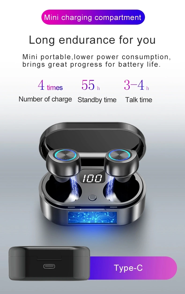 LED HD Display Wireless Earbud TW80 TWS Stereo Headphone in-Ear Built-in Mic Headset Premium Deep Bass Sound Sport Earphone - ANKUX.COM