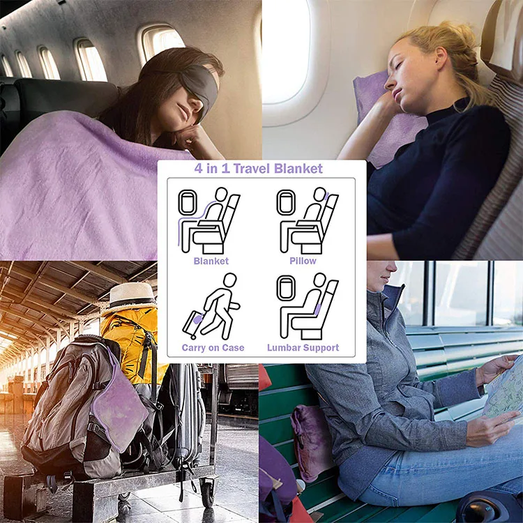 Hot Sale New China Supplier 2 in 1 Pillow Blanket Factory Airplane Travel Blanket In Pouch