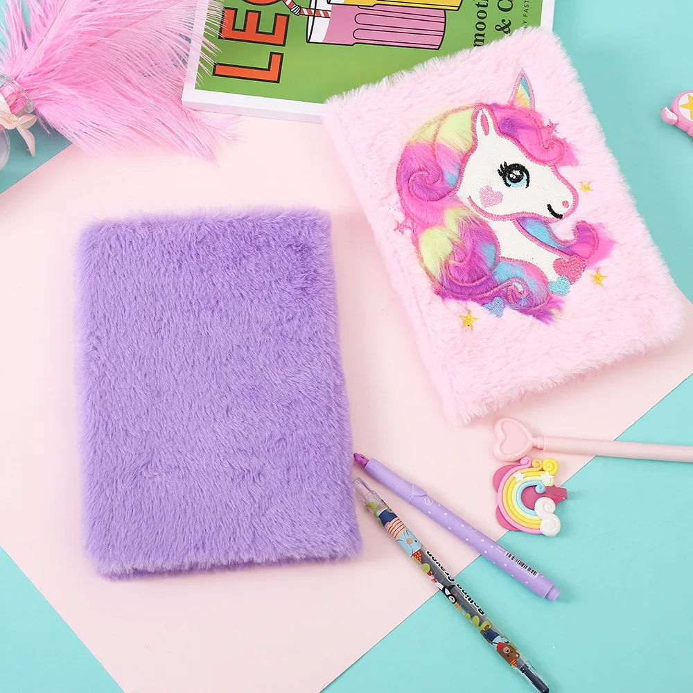 Seaygift Promotion Kids Gift Personalized A4 Size Notepad Cheap Cute Unicorn Fluffy Plush Diary