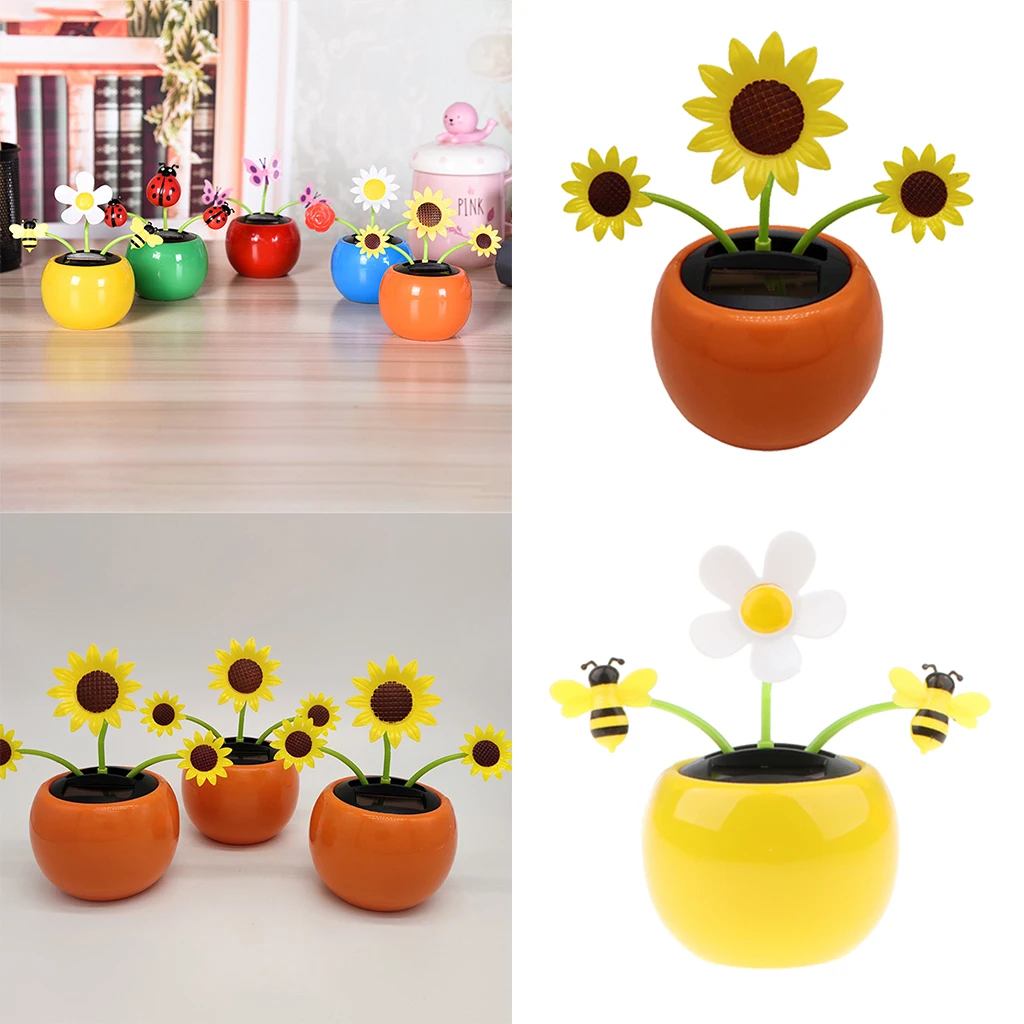 Potato001 Funny Solar Power Dancing Car Decor 2Pcs//Set Flower Pot Solar Powered Swing Toy Car Dashboard Ornament Kids Gift Pink