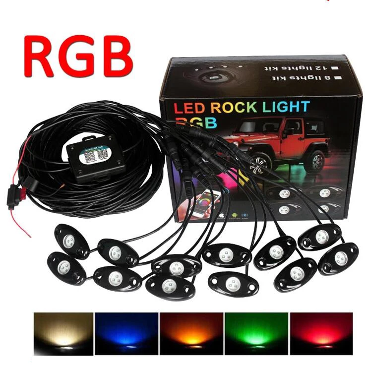 4,6,8,12 Pods LED waterproof rock light RGB multicolor APP bluetooth control car underbody rgb led rock light