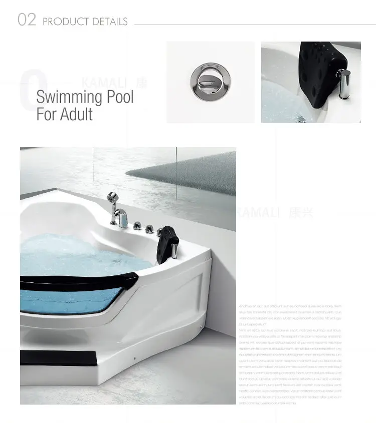 Kamali M3152 cupc modern free standing 2 person portable walk triangle massage bathtub liners lowes walk in 69 spa hot tub