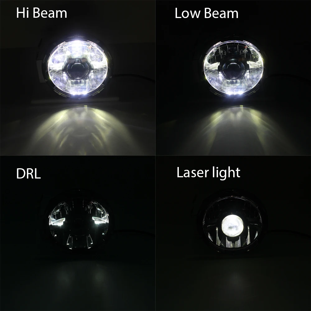 90w  7 inch Round Led Projector Headlight Hi-low Beam with DRL Laser Light for JK Motorcycle