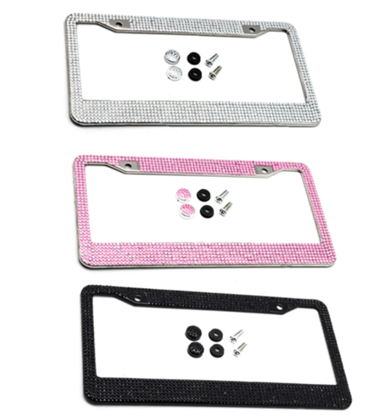 Car License Plate Luxury Handcrafted Bling Shimmer Row Rhinestone Trim