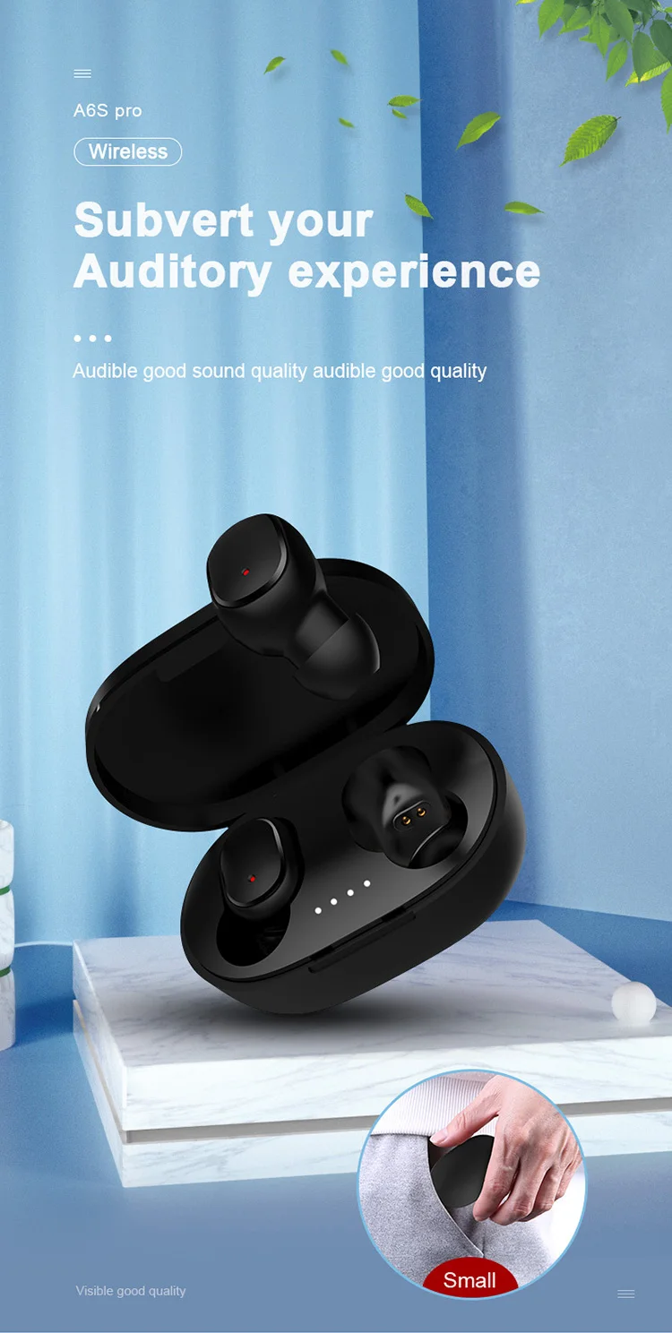 TWS A6S Pro Bluetooths 5.0 Wireless Earphone Hifi Sound Stereo Headphones Noise Cancelling Gaming Headset - ANKUX.COM
