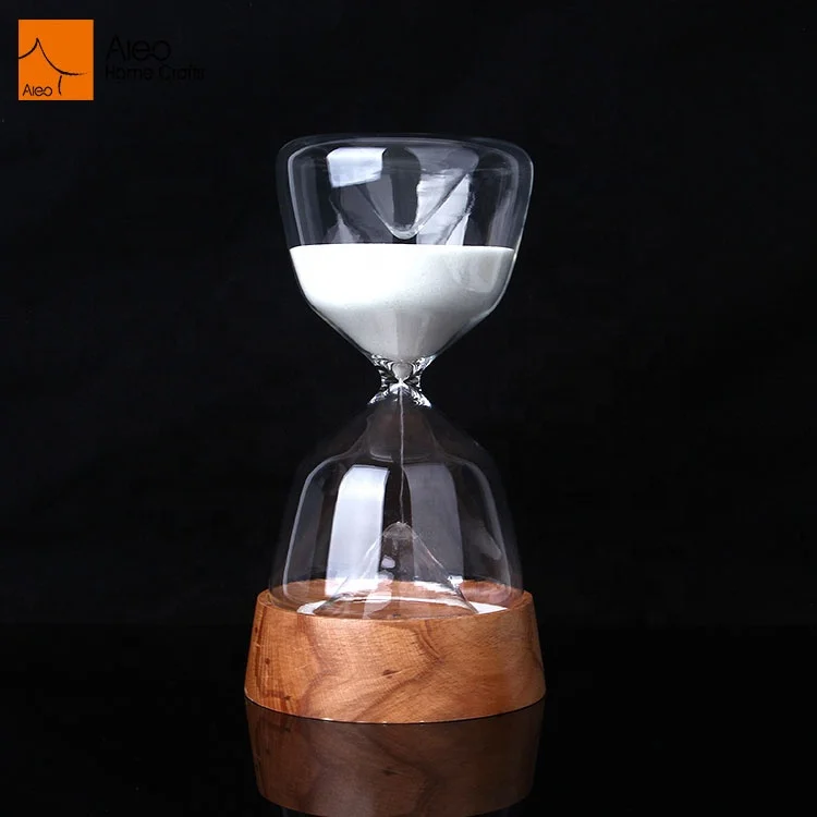 High Quality Kids Children Gift 15 Minutes Large Hourglass Sand Clock Hour Glass Timer with LED Night Light With Wooden Base